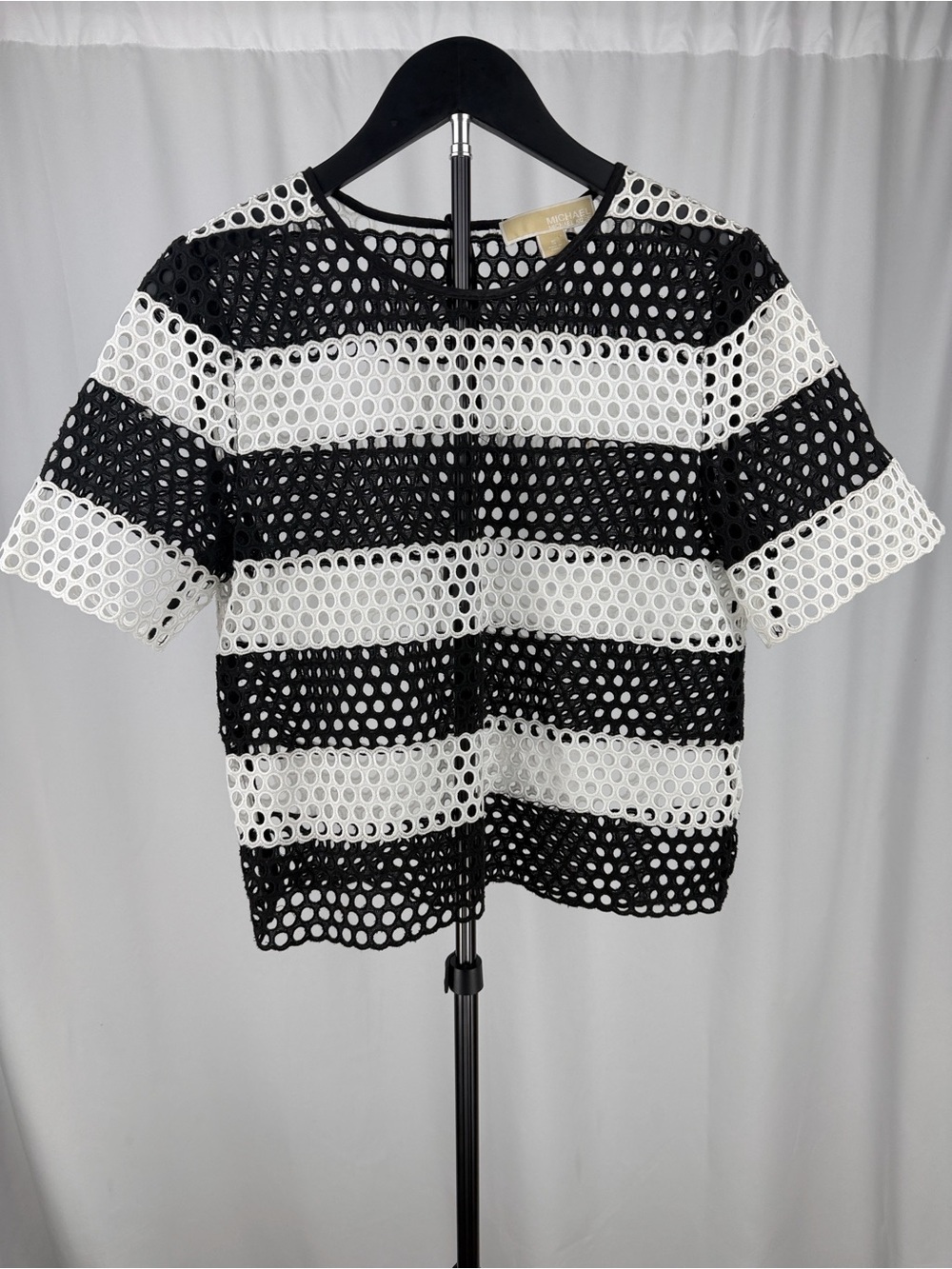MICHAEL Michael Kors Black & White Circle Eyelet Lace Top Size Small